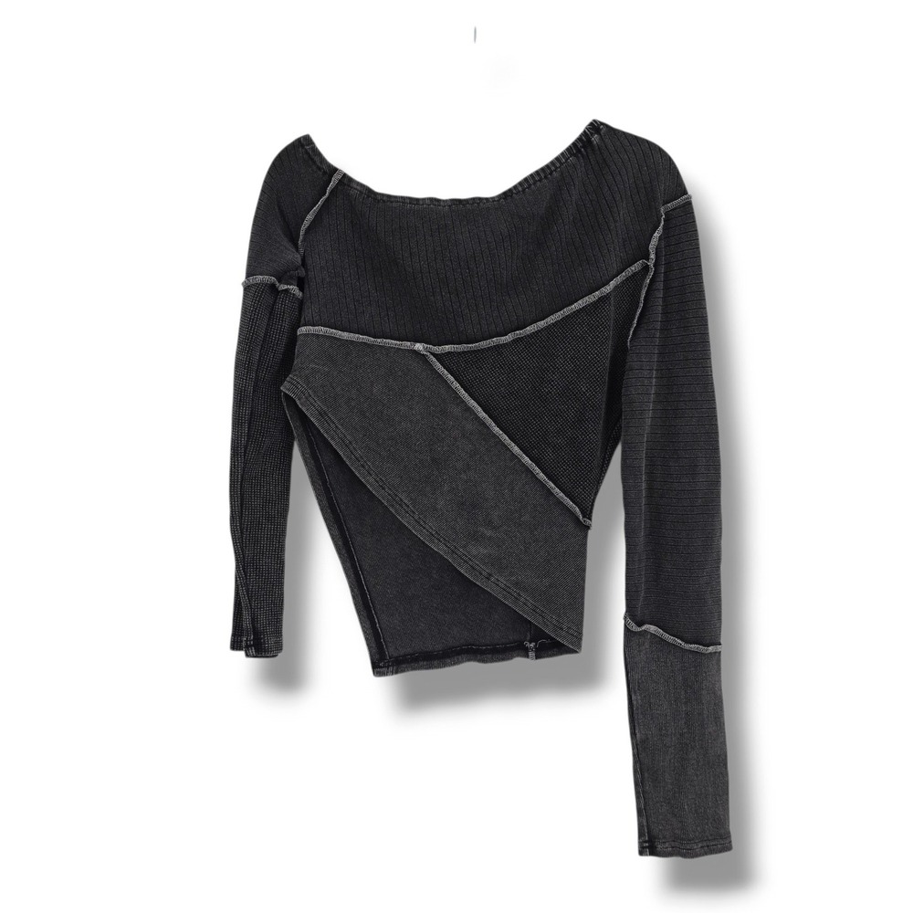 SHEIN Womens Charcoal Grey Asymmetrical Patchwork Exposed Seam Knit Top Large